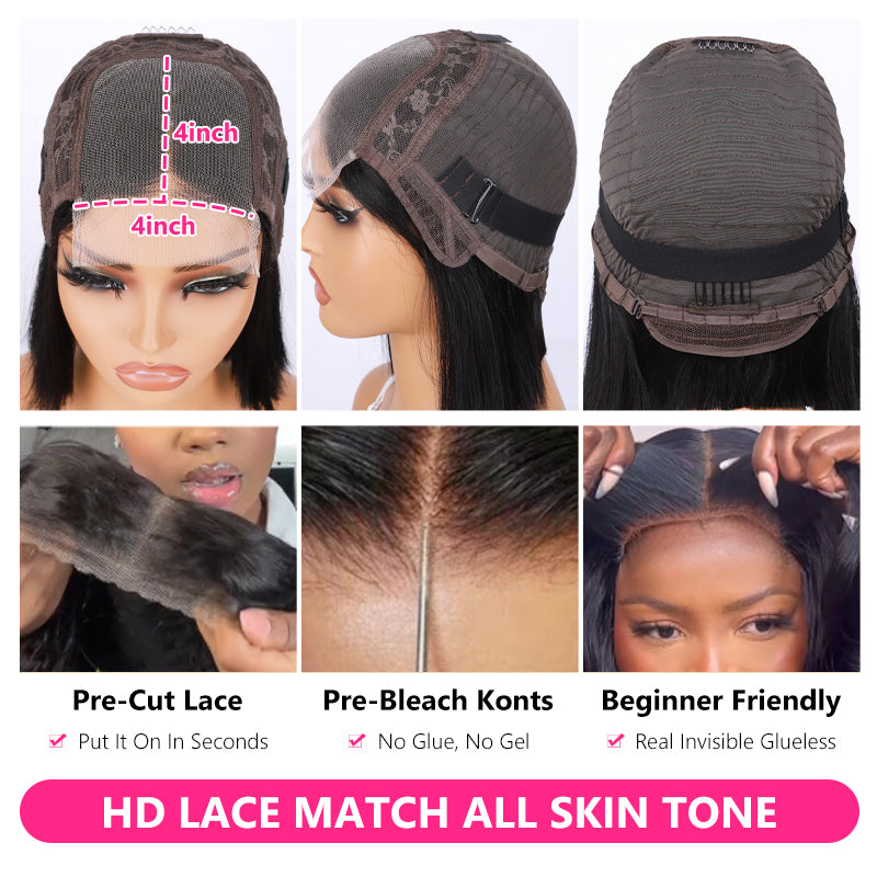 IDHERE 12A Bone Hair 4x4 Lace Bob Wigs Short Straight 100% Human Virgin Hair Wigs