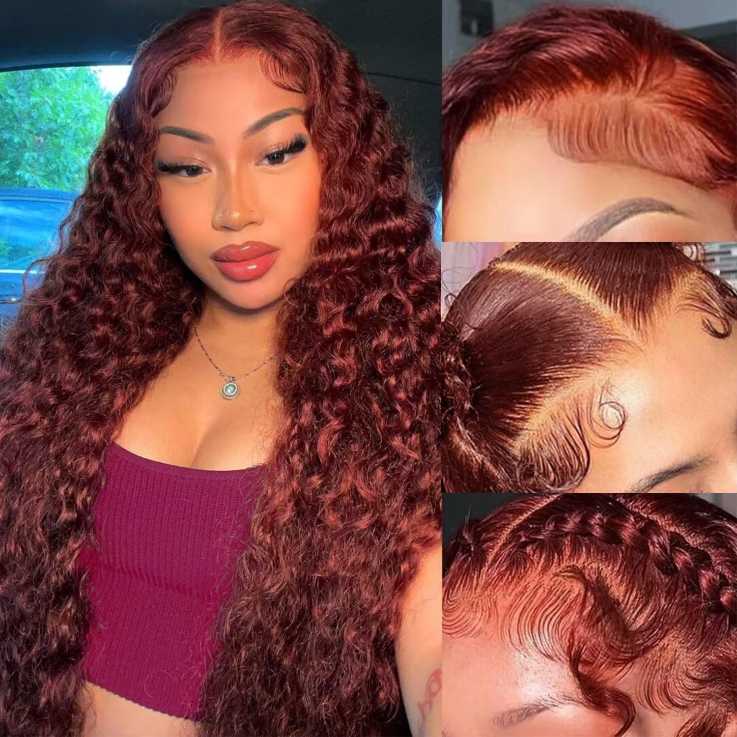 IDHERE Reddish Brown Wig Human Hair 13x4/13x6 Curly Wig 33# Color Auburn Deep Wave Human Hair Wigs