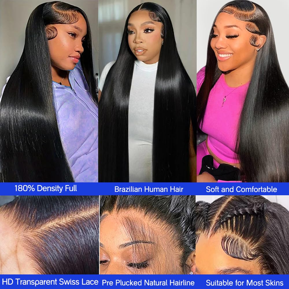 IDHERE Straight Lace Front Wigs Human Hair 180% Density 13x4 HD Lace Front Wigs Natural HairLine