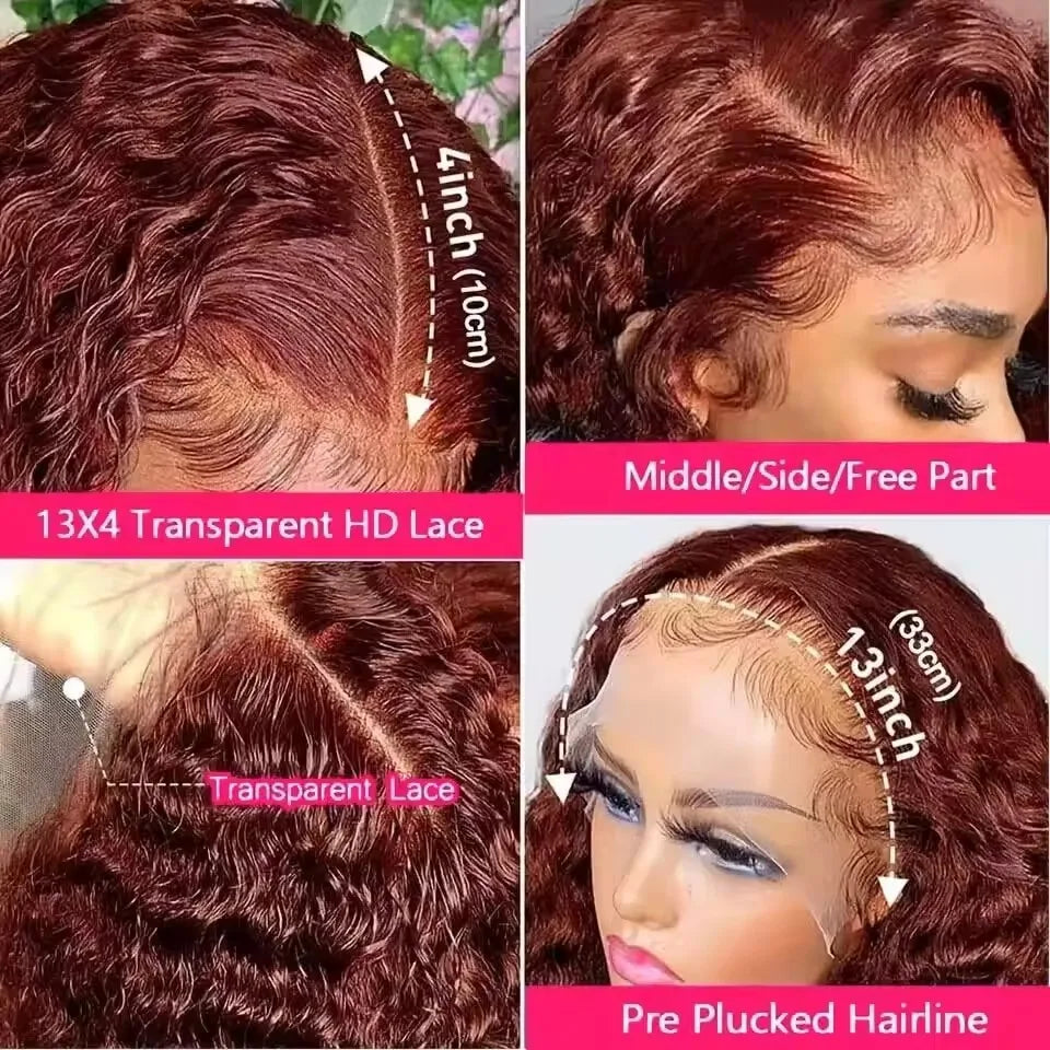 IDHERE 13x4 Lace Frontal Wig Jerry Curly Reddish Brown Color Human Hair Wigs Pre Plucked