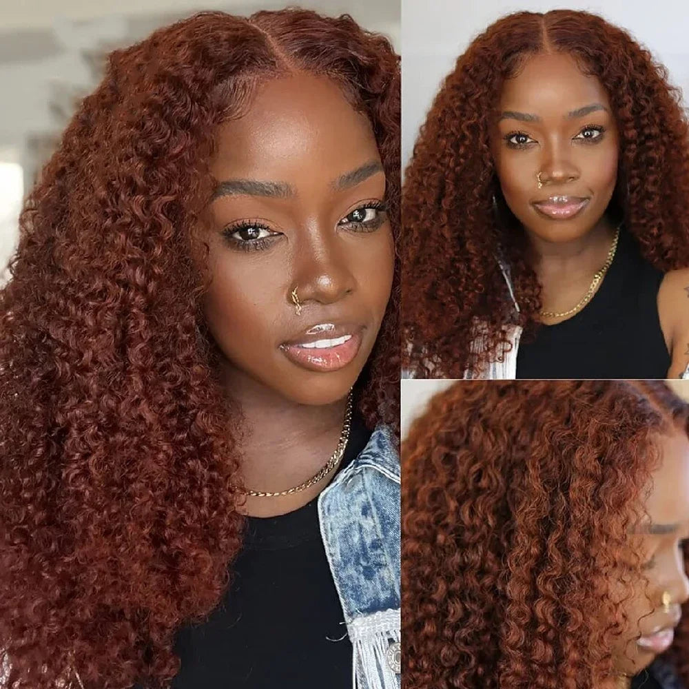 IDHERE 13x4 Lace Frontal Wig Jerry Curly Reddish Brown Color Human Hair Wigs Pre Plucked
