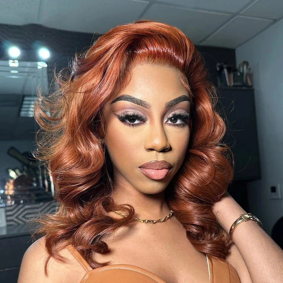 IDHERE Color 33 Reddish Brown Body wave Wig Human Hair 13x4 Lace Front Wigs