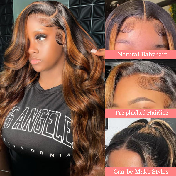IDHERE Ombre Lace Front Wig Human Hair 1B/30 Body Wave Highlight 13x4 Ombre Brown Lace Wigs