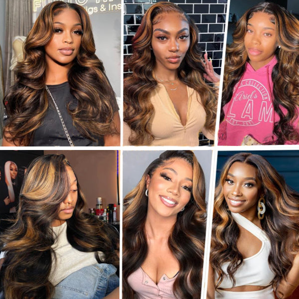 IDHERE Ombre Lace Front Wig Human Hair 1B/30 Body Wave Highlight 13x4 Ombre Brown Lace Wigs