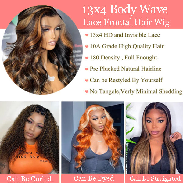 IDHERE Ombre Lace Front Wig Human Hair 1B/30 Body Wave Highlight 13x4 Ombre Brown Lace Wigs