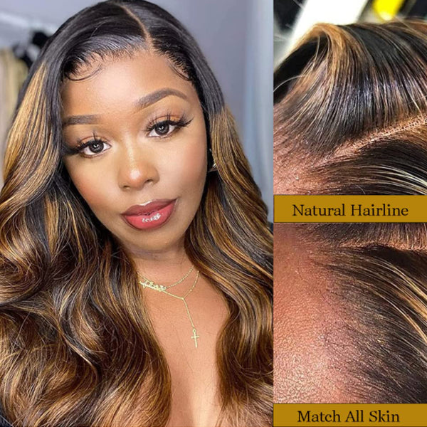 IDHERE Ombre Lace Front Wig Human Hair 1B/30 Body Wave Highlight 13x4 Ombre Brown Lace Wigs