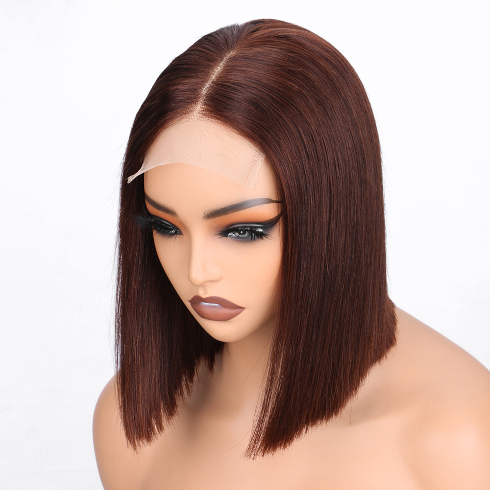 IDHERE One Cut Bone Hair Bob Wig Human Hair 4x4 HD Lace Closure Wig 100% Unprocessed Virgin Human Hair #4 Lace Front Bob Wigs