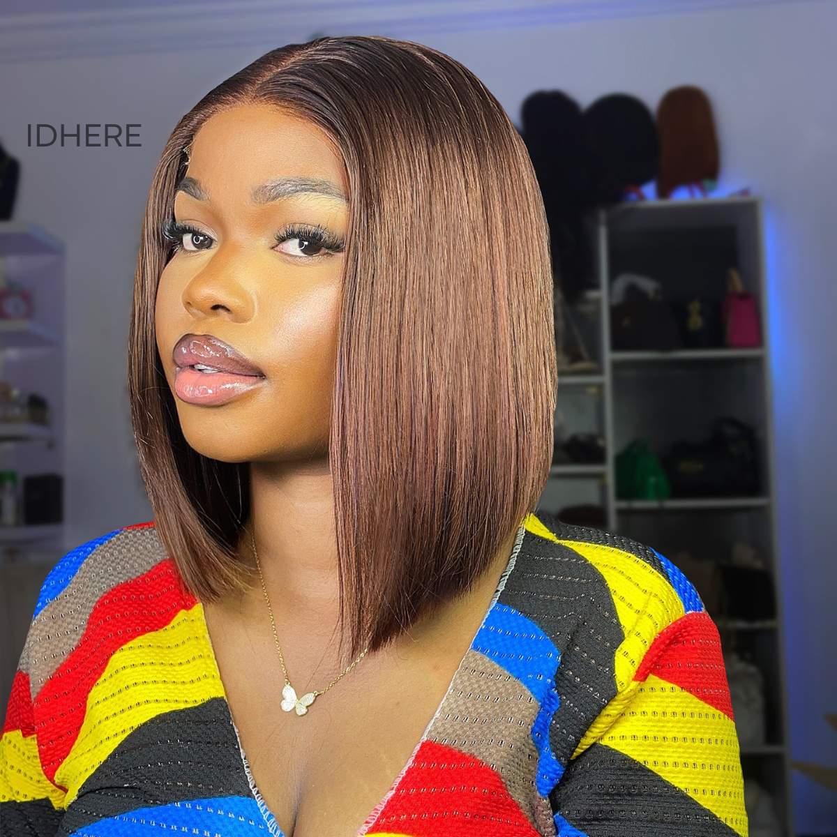 IDHERE One Cut Bone Hair Bob Wig Human Hair 4x4 HD Lace Closure Wig 100% Unprocessed Virgin Human Hair #4 Lace Front Bob Wigs