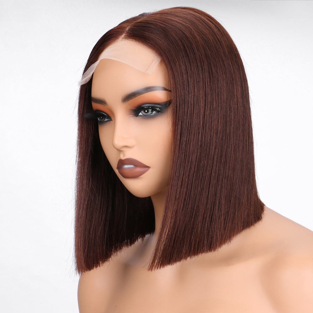 IDHERE One Cut Bone Hair Bob Wig Human Hair 4x4 HD Lace Closure Wig 100% Unprocessed Virgin Human Hair #4 Lace Front Bob Wigs