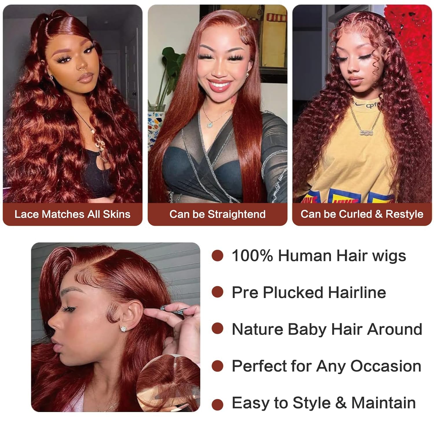 IDHERE Reddish Brown Lace Front Wigs Human Hair 13x4 Body Wave Wigs Human Hair Wig