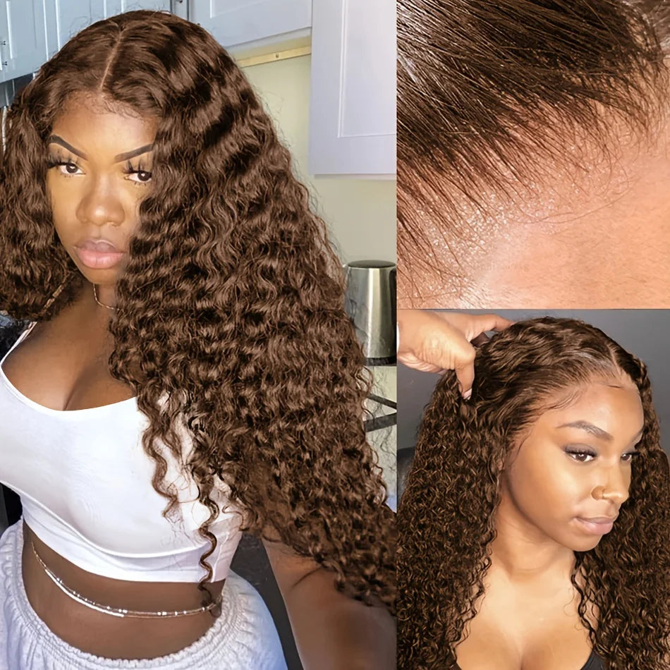 IDHERE Chocolate Brown Wig Human Hair 13x4/13x6 Curly Wig Deep Wave Human Hair Wigs