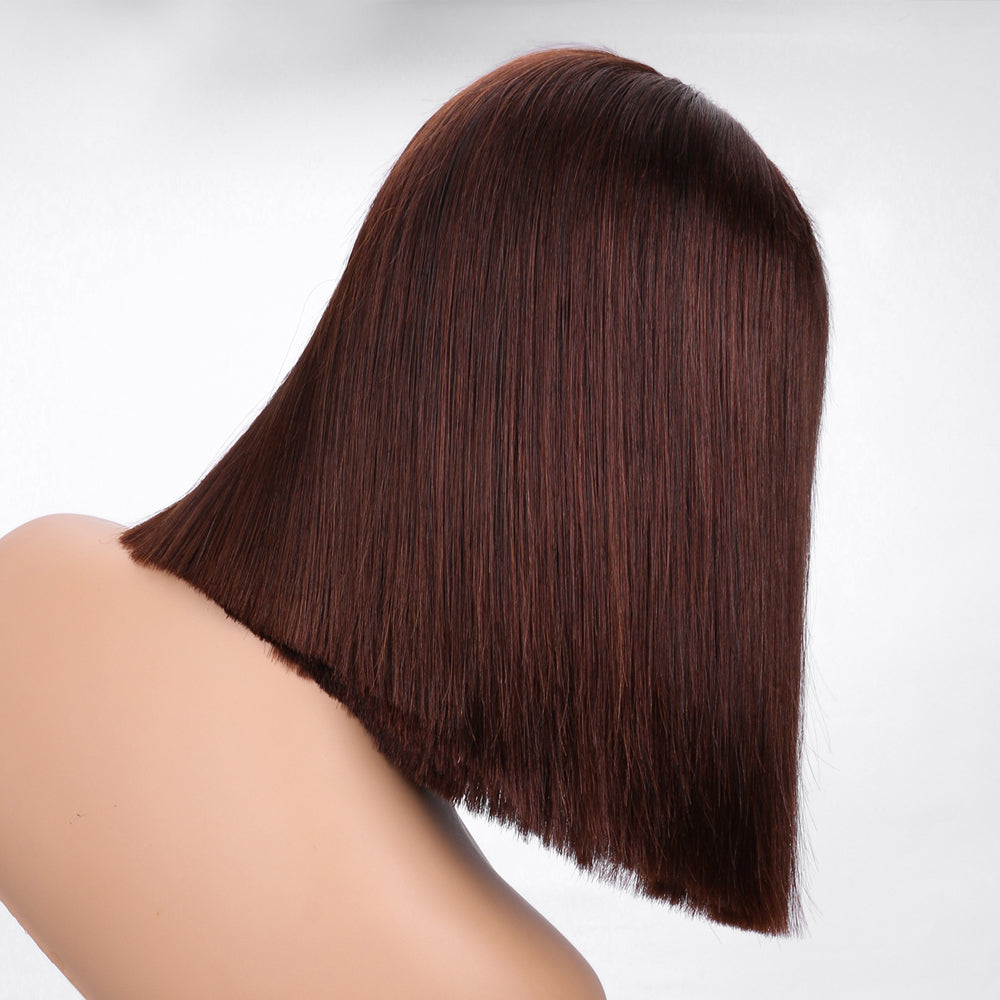 IDHERE One Cut Bone Hair Bob Wig Human Hair 4x4 HD Lace Closure Wig 100% Unprocessed Virgin Human Hair #4 Lace Front Bob Wigs