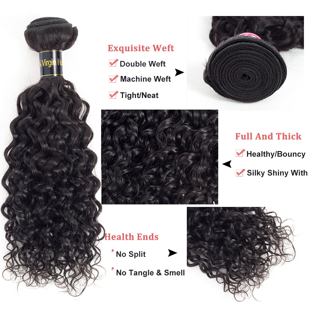 IDHERE Water Wave Bundles Human Hair 4 Bundles 14A Brazilian Virgin Hair Wet and Wavy Human Hair Bundles