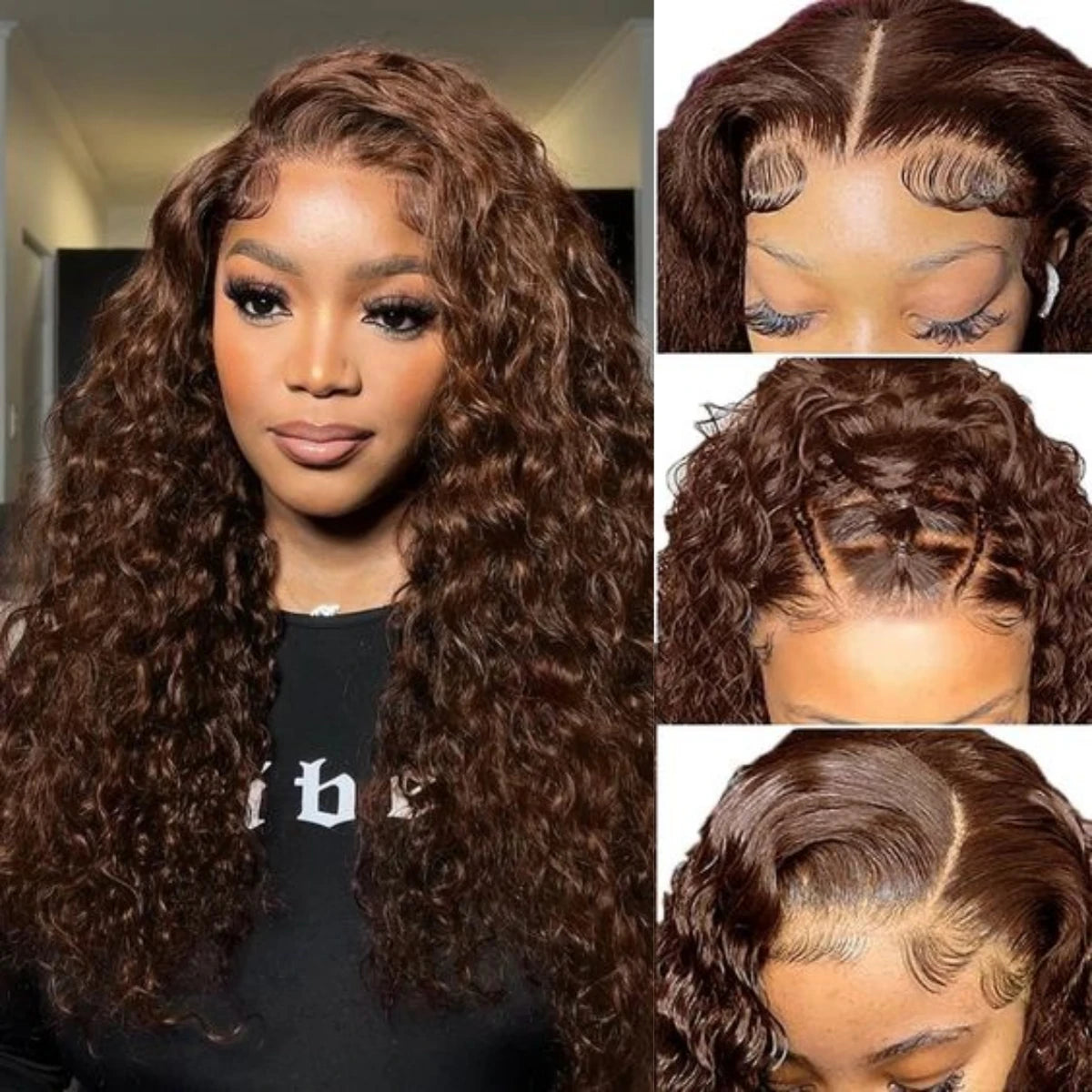 IDHERE Chocolate Brown Wig Human Hair 13x4/13x6 Curly Wig Deep Wave Human Hair Wigs