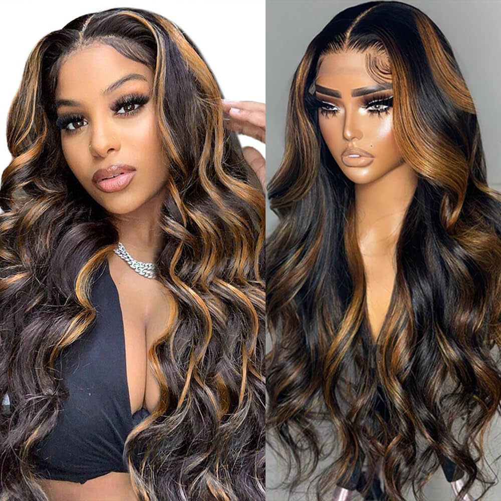 IDHERE Ombre Lace Front Wig Human Hair 1B/30 Body Wave Highlight 13x4 Ombre Brown Lace Wigs