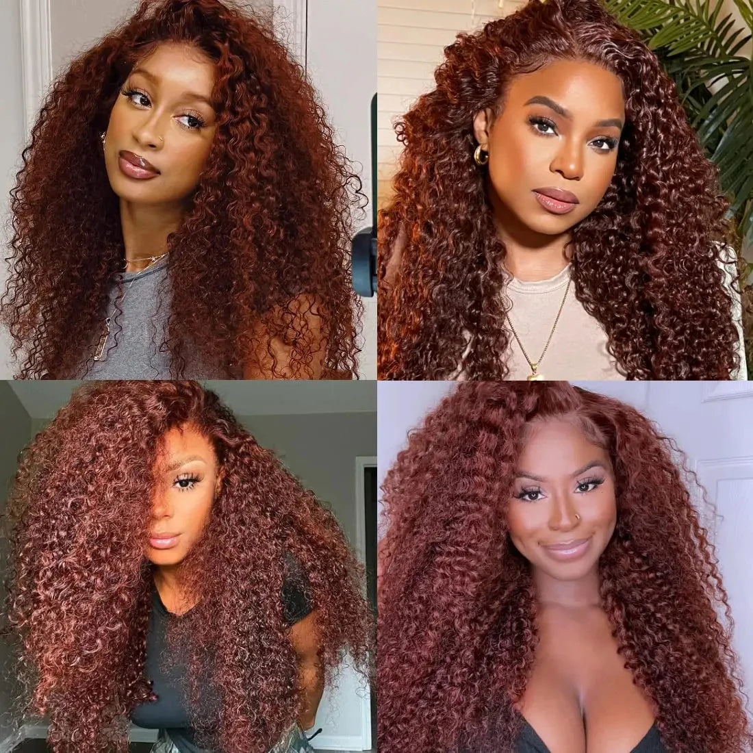 IDHERE 13x4 Lace Frontal Wig Jerry Curly Reddish Brown Color Human Hair Wigs Pre Plucked