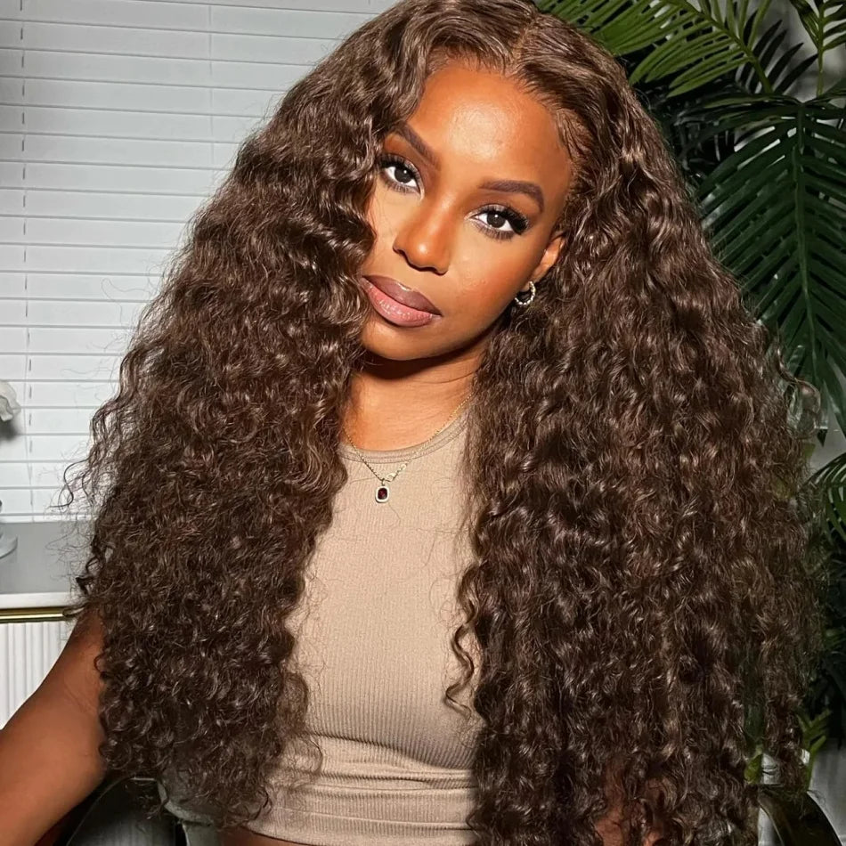IDHERE Chocolate Brown Wig Human Hair 13x4/13x6 Curly Wig Deep Wave Human Hair Wigs