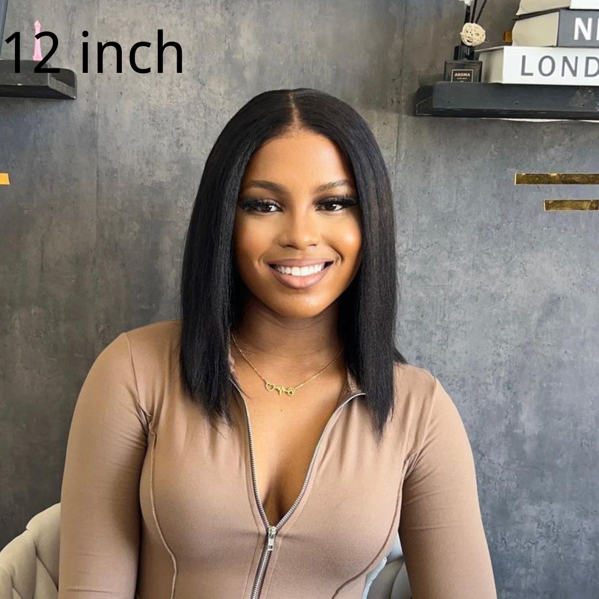 IDHERE Yaki Straight Glueless Bob 5X5 Lace Wigs Pre Plucked Kinky Straight Lace Closure Wig Virgin Human Hair 180% Density