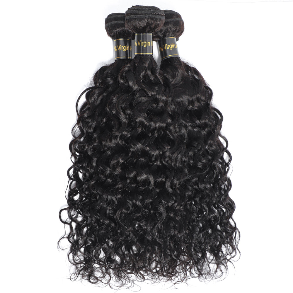 IDHERE Water Wave Bundles Human Hair 4 Bundles 14A Brazilian Virgin Hair Wet and Wavy Human Hair Bundles