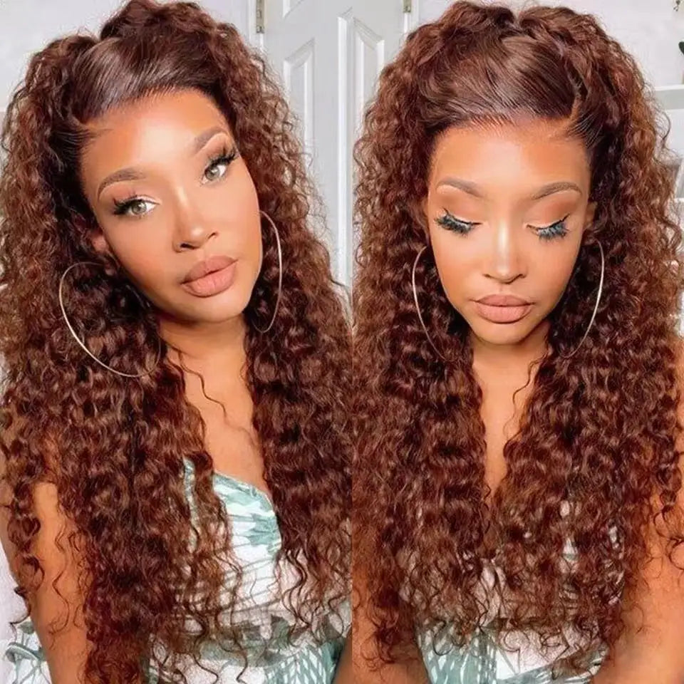 IDHERE Reddish Brown Water Wave Lace Front Wigs Human Hair Wigs For Black Women HD 13x4 Lace Front Wigs