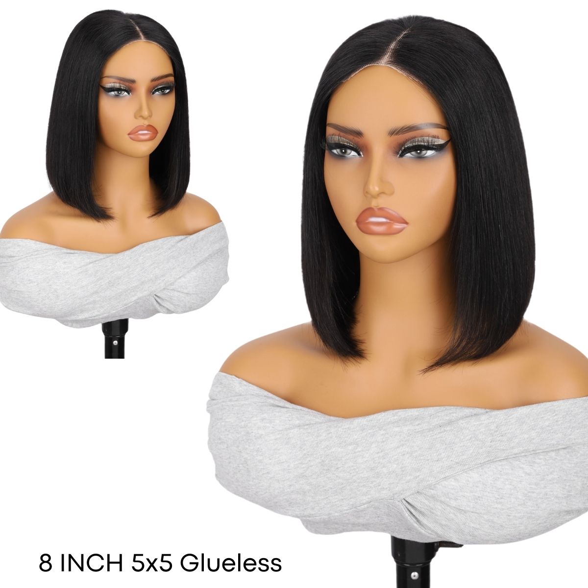 IDHERE 12A Bone Hair Series Bob Wig Series 5X5 Lace Glueless Bob Wig with Removable Front Bangs Human Hair for Black Women