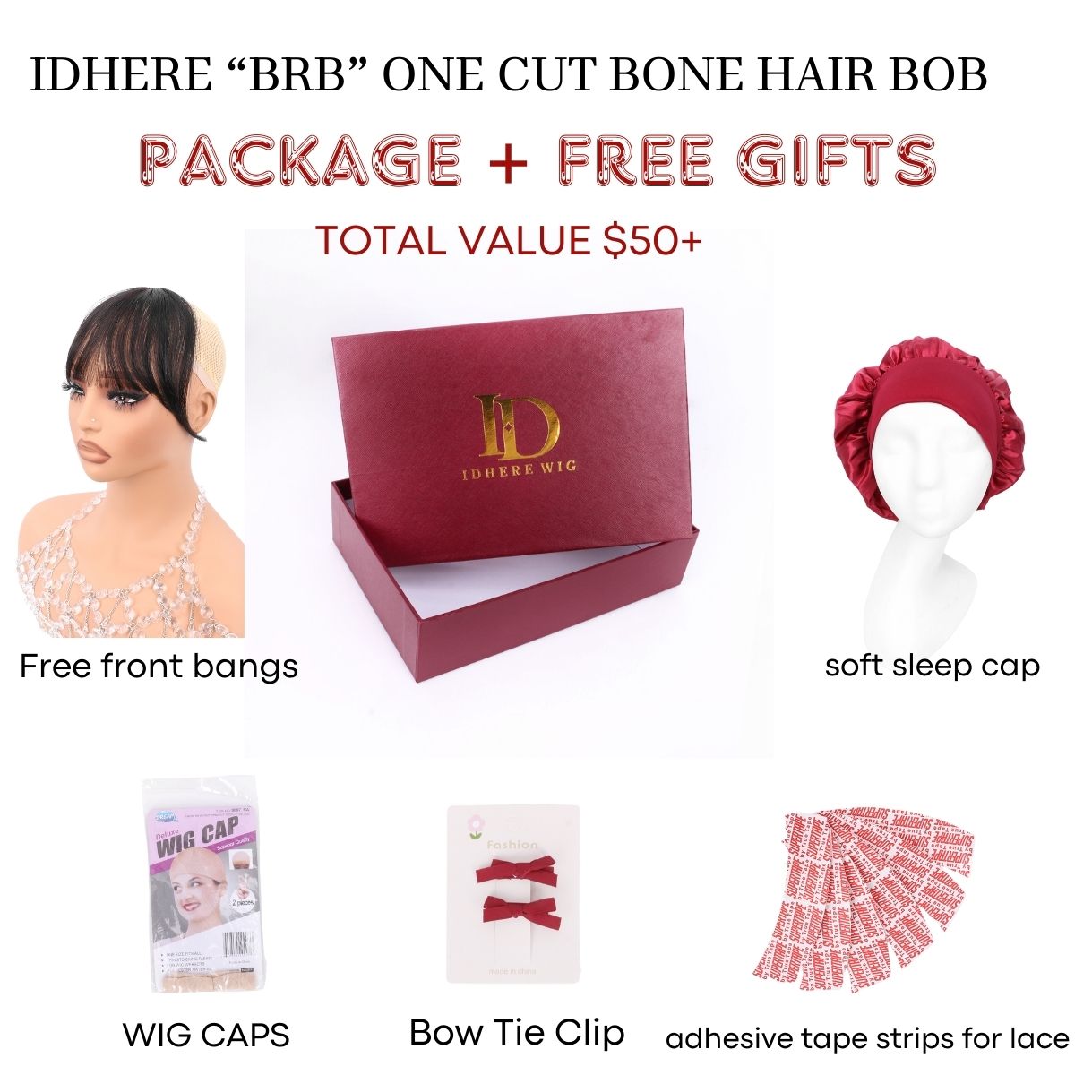 IDHERE 12A Bone Hair Series Bob Wig Series 5X5 Lace Glueless Bob Wig with Removable Front Bangs Human Hair for Black Women