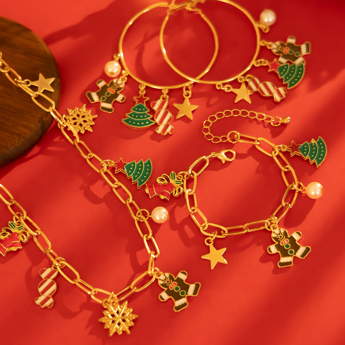 IDHERE 5PCS Christmas Tree Snowflakes Holiday Festive Women Jewelry Necklace Bracelet earrings Set Gift