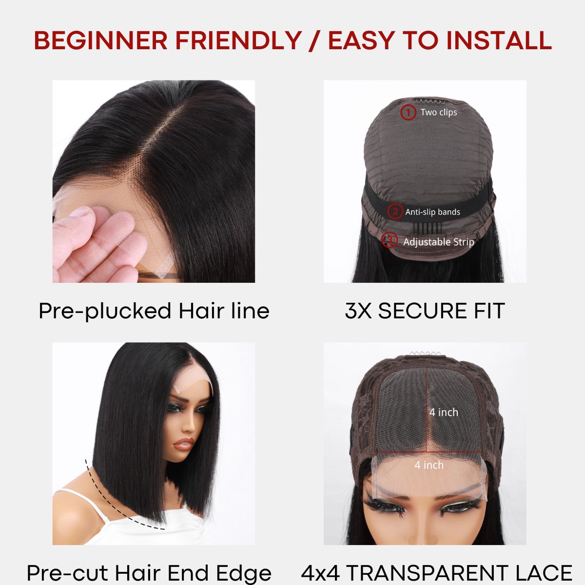 IDHERE One Cut Bone Hair Bob Wig Human Hair 4x4 HD Lace Closure Wig 100% Unprocessed Virgin Human Hair #4 Lace Front Bob Wigs