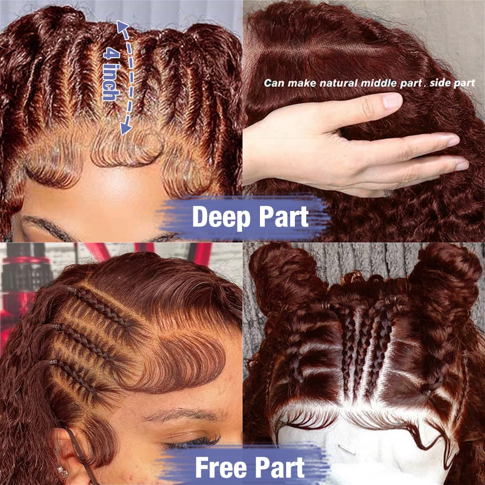 IDHERE Reddish Brown Wig Human Hair 13x4/13x6 Curly Wig 33# Color Auburn Deep Wave Human Hair Wigs
