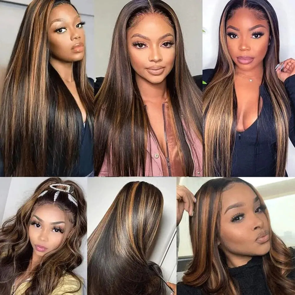 IDHERE Ombre Lace Front Wig Human Hair 1B/30 Straight Highlight 13x6 Ombre Brown Lace Wigs