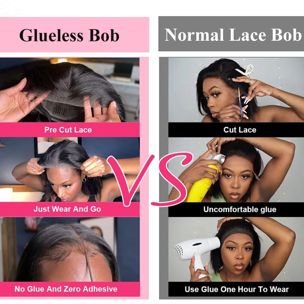 IDHERE Glueless Bob 5X5 Lace Wigs Pre Plucked Straight Closure Virgin Human Hair