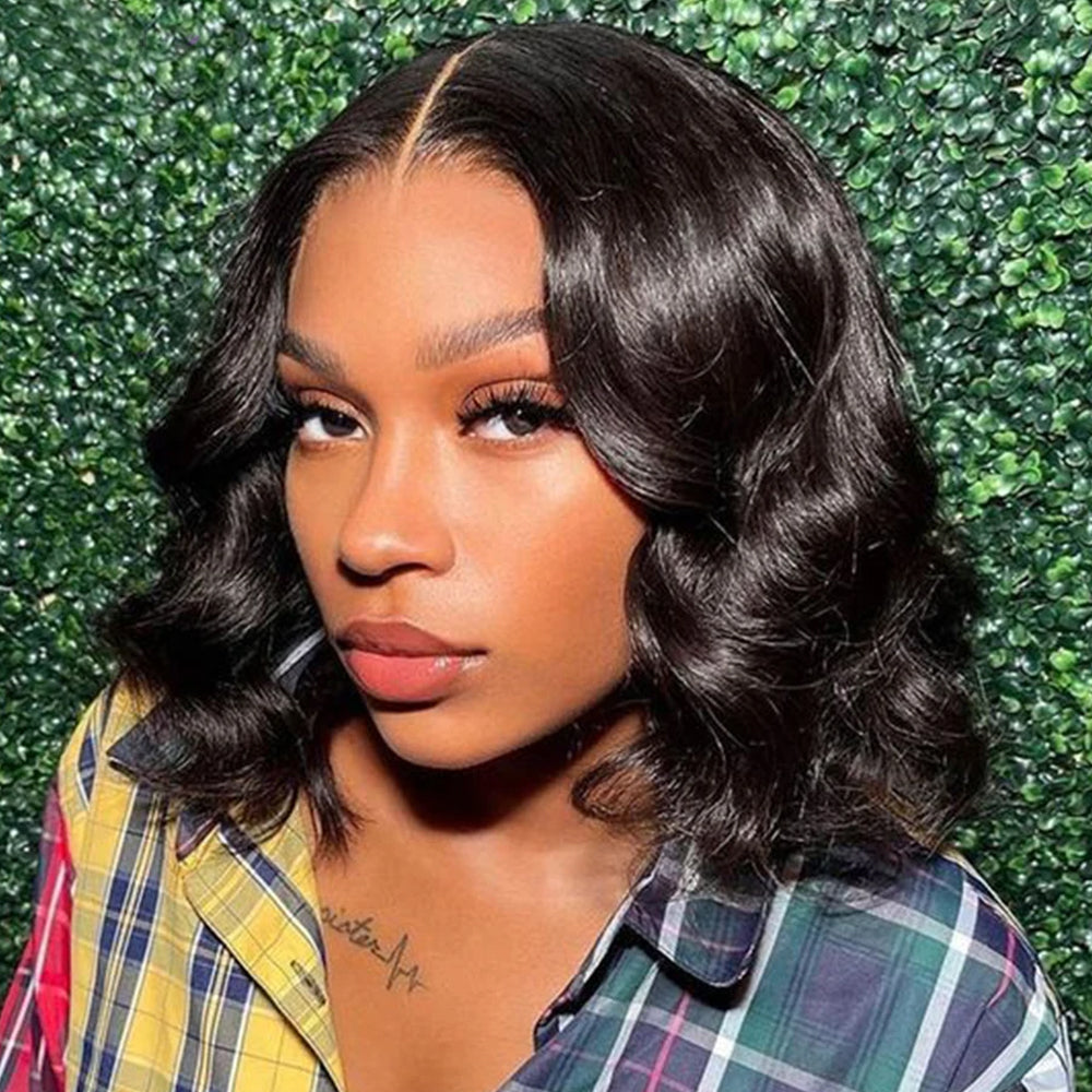 IDHERE Blunt Cut Bob 4X4 Lace Closure Human Hair Wigs Body Wave Lace Front Bob Wigs With Baby Hair