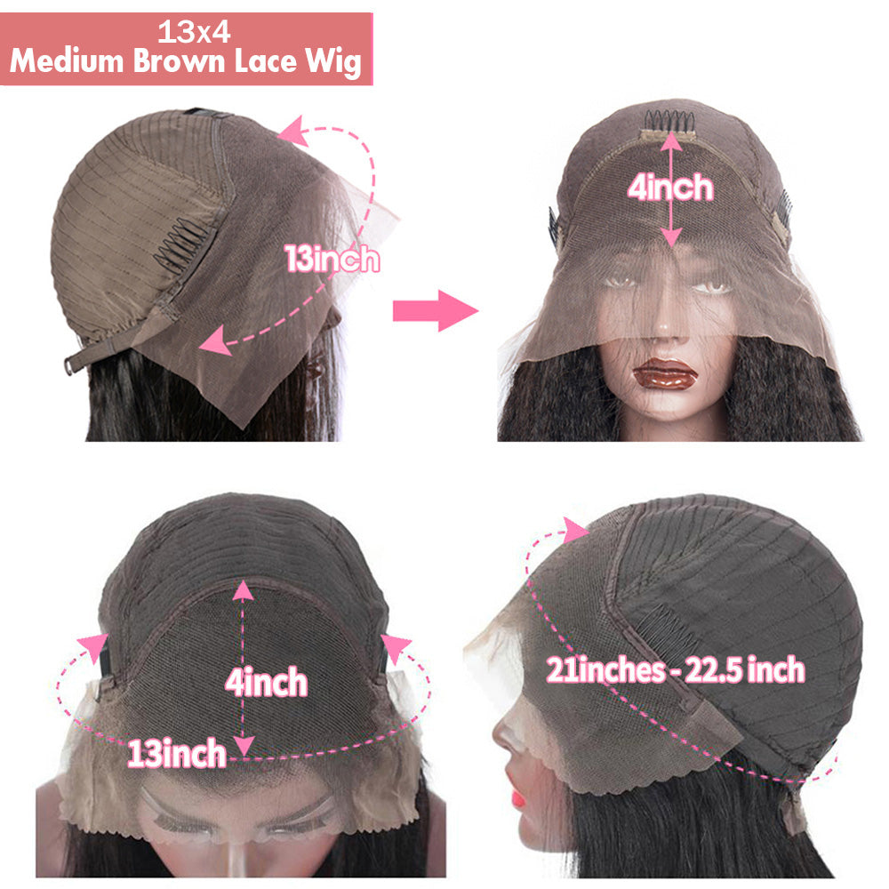 IDHERE Kinky Straight Bob Wig Human Hair Wigs Yaki 13X4 HD Transparent Short Bob Lace Front Wigs