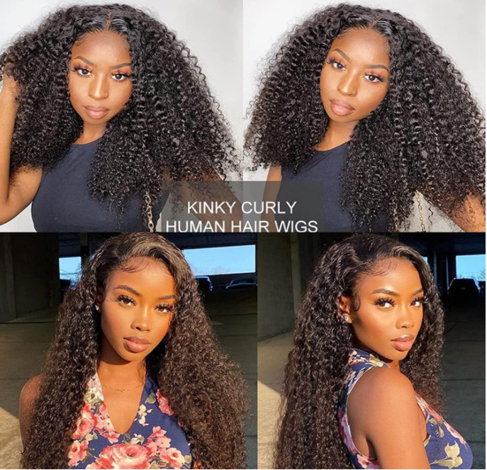 IDHERE 13x6 Kinky Curly Lace Front Wigs Virgin Human Hair HD Transparent Curly Lace Frontal Wig