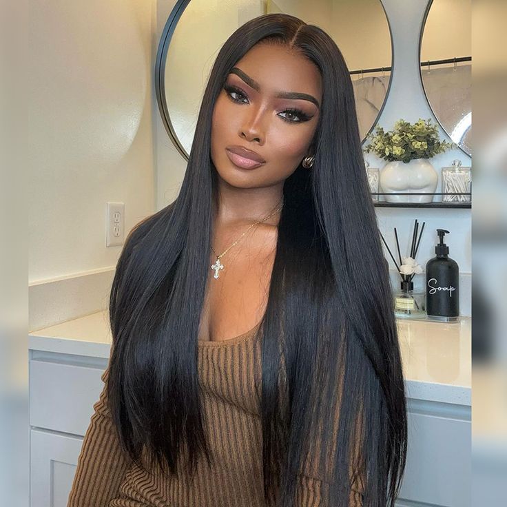IDHERE 13x6 Lace Front #1 Wigs Human Hair Pre Plucked 180 Density Straight HD Transparent Glueless Wigs
