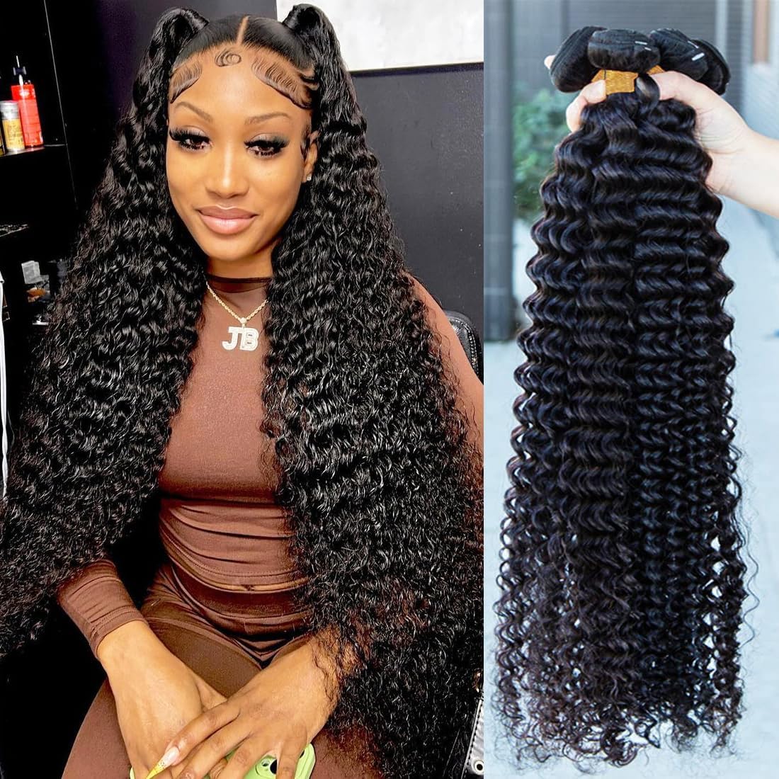 IDHERE 14A Deep Wave 4 Bundles Human Hair Brazilian Deep Wave Curly 100% Unprocessed Virgin Wet and Wavy Bundles