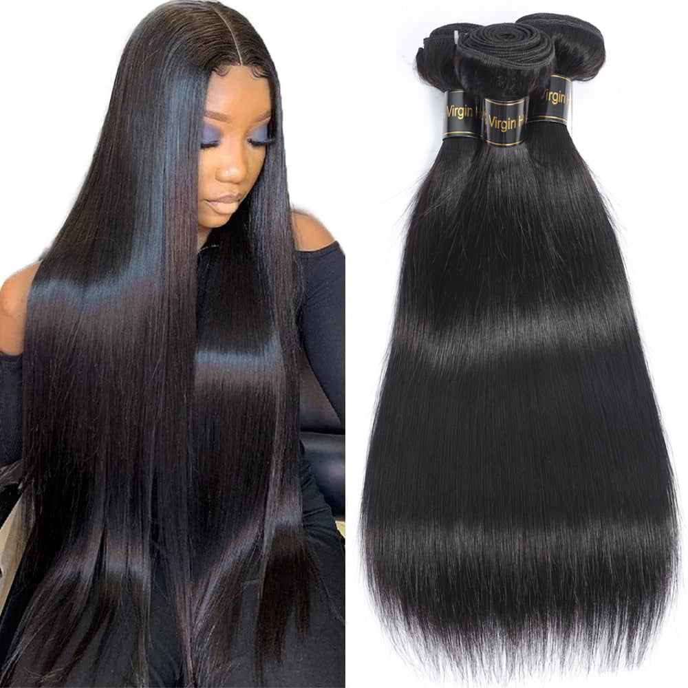 IDHERE 14A Straight Hair Human Hair Bundles 100% Unprocessed Virgin Straight Human Hair Weave 3 Bundles Hair