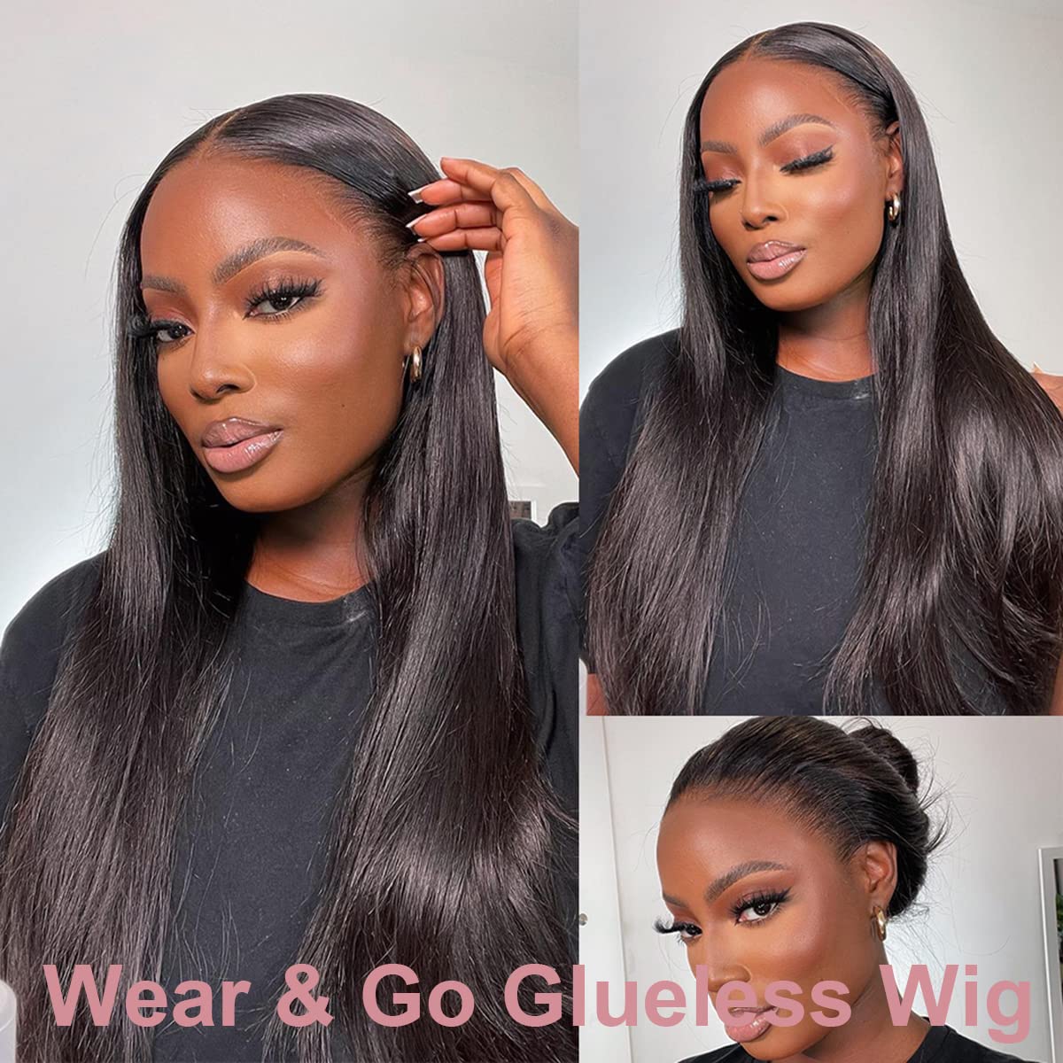IDHERE 180% Density Straight Wear and Go Glueless Wigs 8×5 HD Lace Front Wigs Human Hair Wig