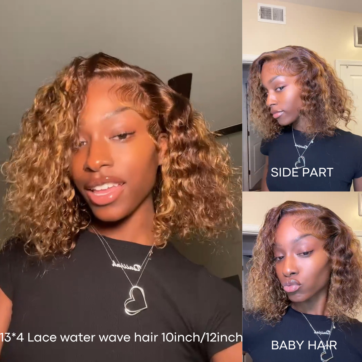 IDHERE 4/27 Highlight Water Wave Bob Wig 13x4 Lace Front Human Hair Wig Wet and Wavy Lace Frontal Wigs