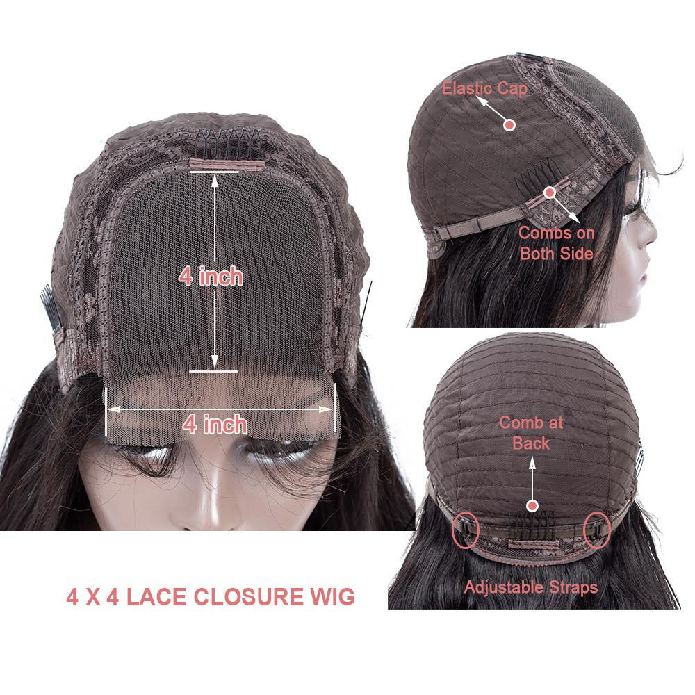 IDHERE Blunt Cut Bob 4X4 Lace Closure Human Hair Wigs Body Wave Lace Front Bob Wigs With Baby Hair