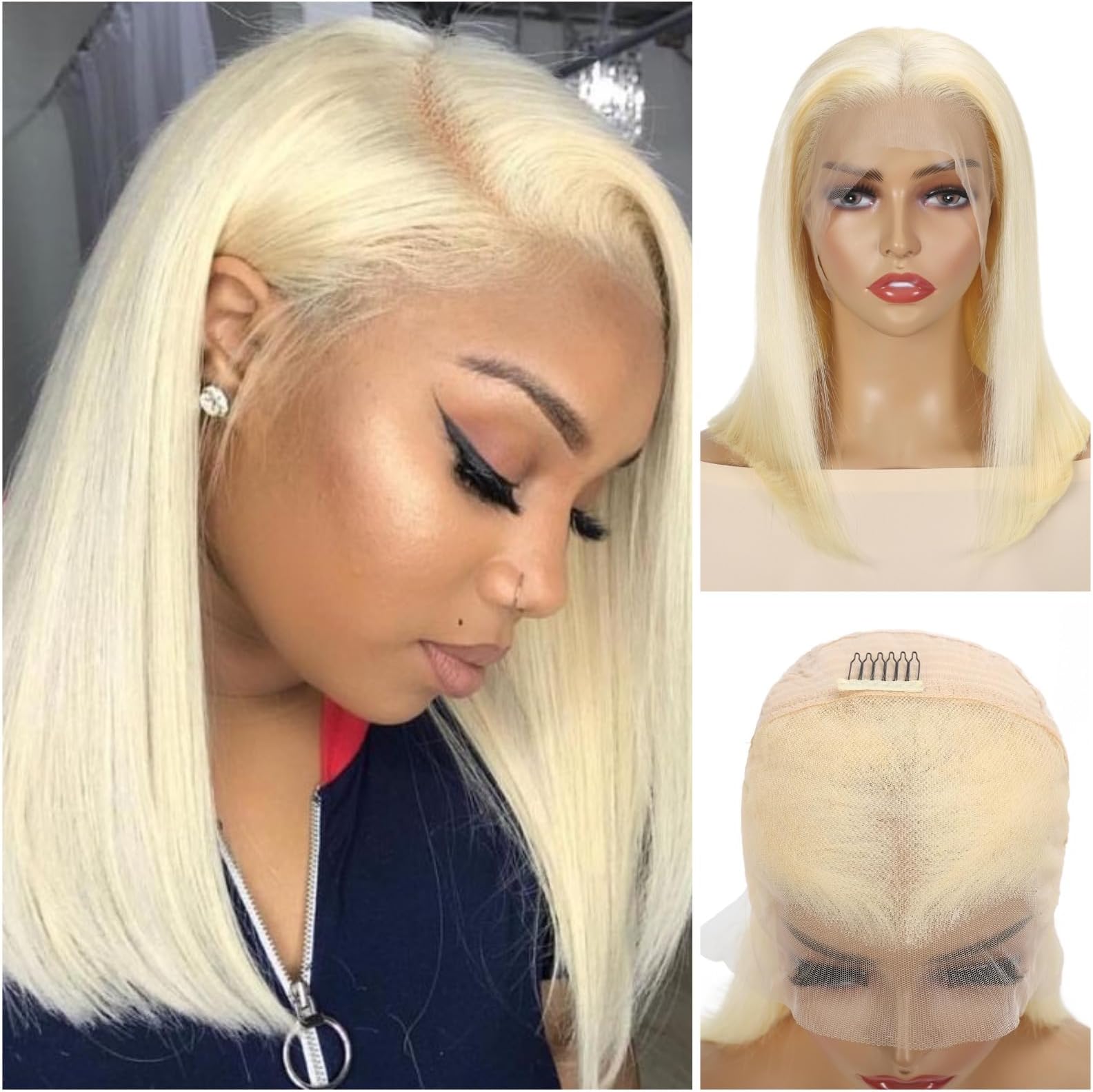 IDHERE 613 Blonde Bob Wig Human Hair 13x4 HD Transparent Lace Front Wigs Human Hair Pre Plucked With Baby Hair Bob Wig