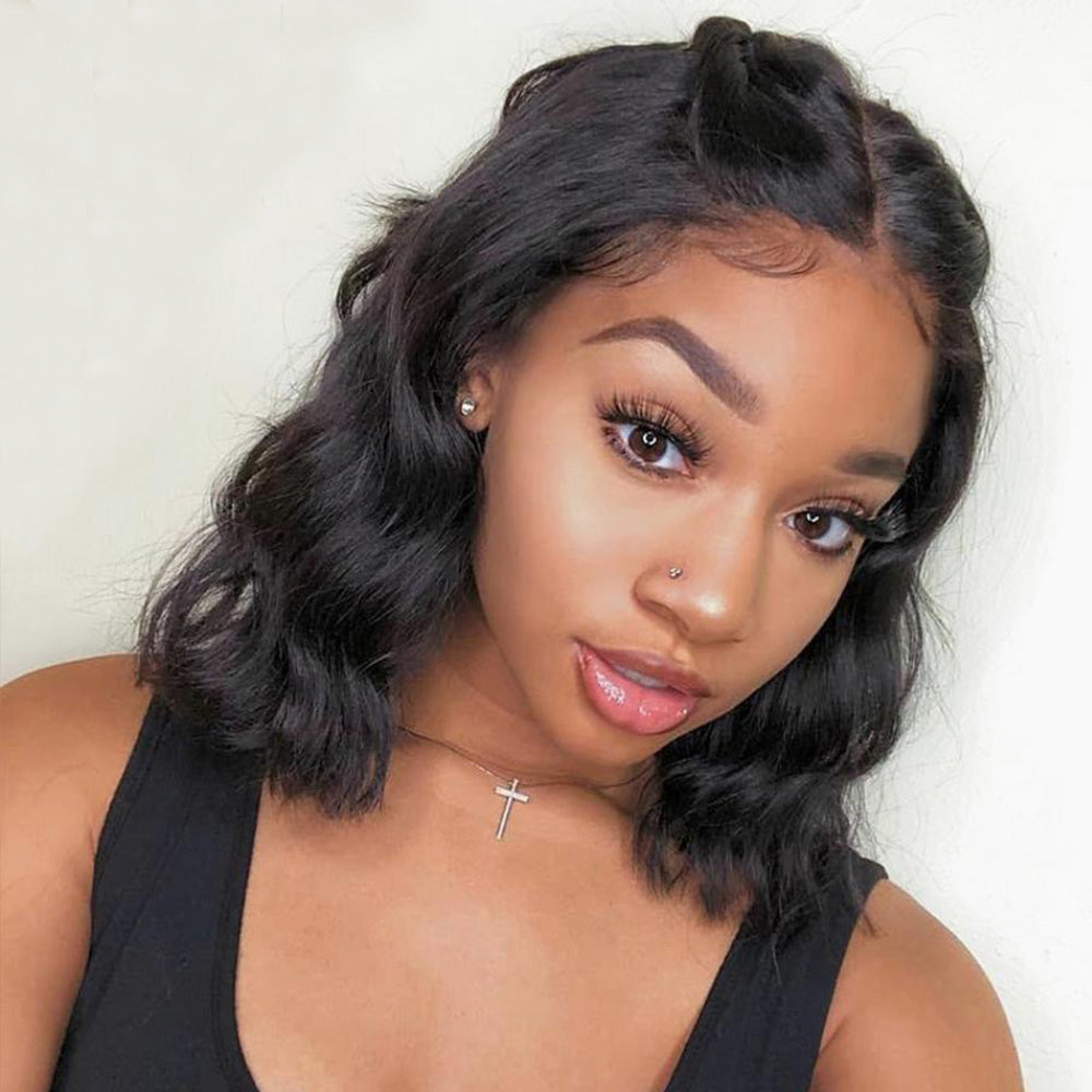 IDHERE Blunt Cut Bob 4X4 Lace Closure Human Hair Wigs Body Wave Lace Front Bob Wigs With Baby Hair
