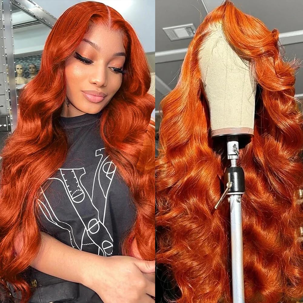IDHERE Ginger Orange 13x4 HD Lace Front Body Wave Human Hair Wigs Pre Plucked With Baby Hair