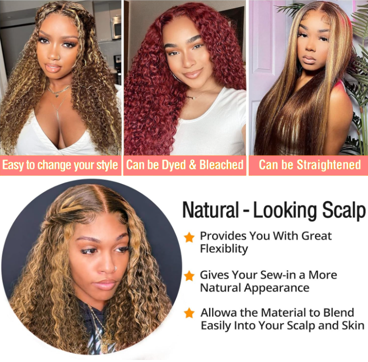 IDHERE Highlight Lace Front Wigs Deep Wave #4/27 Ombre Colored Curly Water Wave Lace Human Hair Wig