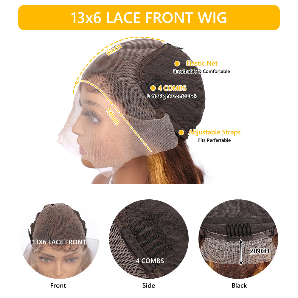 IDHERE Ombre Lace Front Wig Human Hair 1B/30 Straight Highlight 13x6 Ombre Brown Lace Wigs