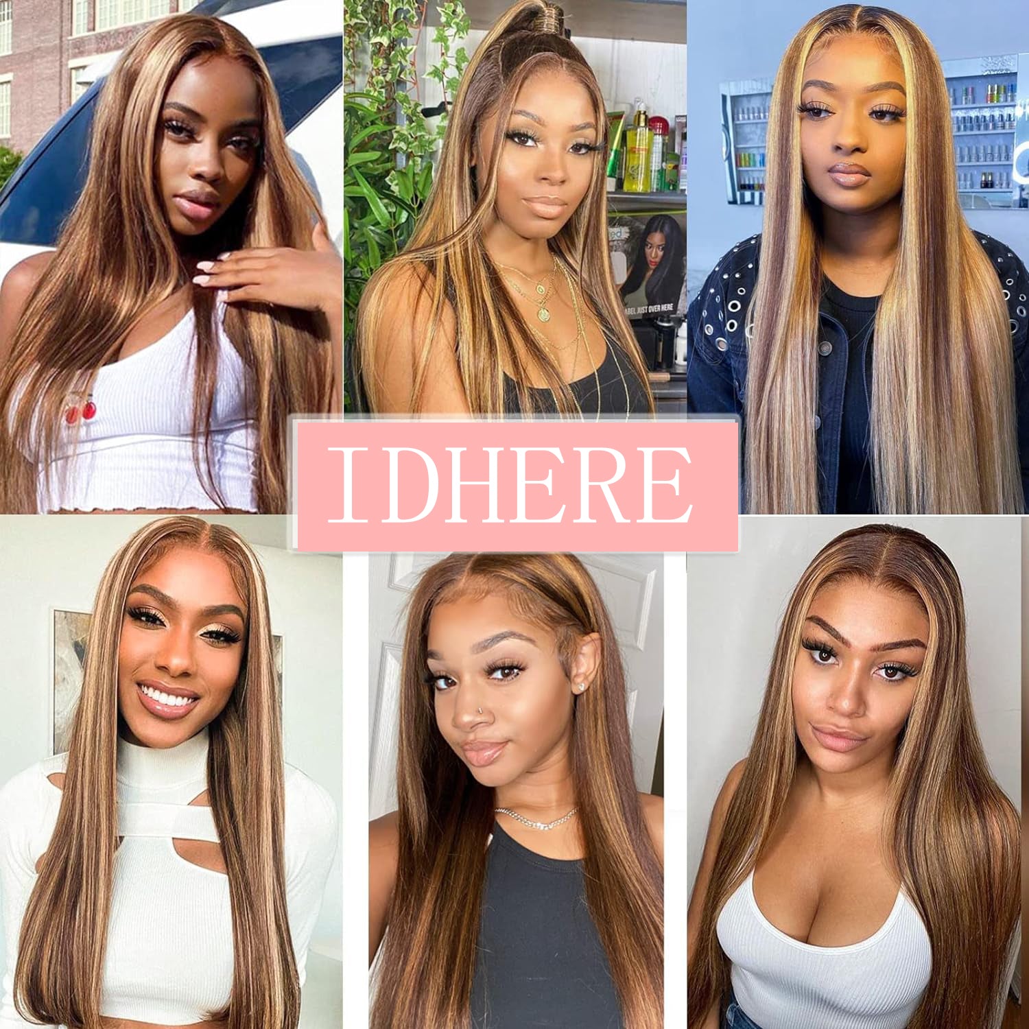 IDHERE Highlight Ombre 13x6 Straight Human Hair Wig 4/27 Honey Blonde Lace Front Wigs Pre Plucked