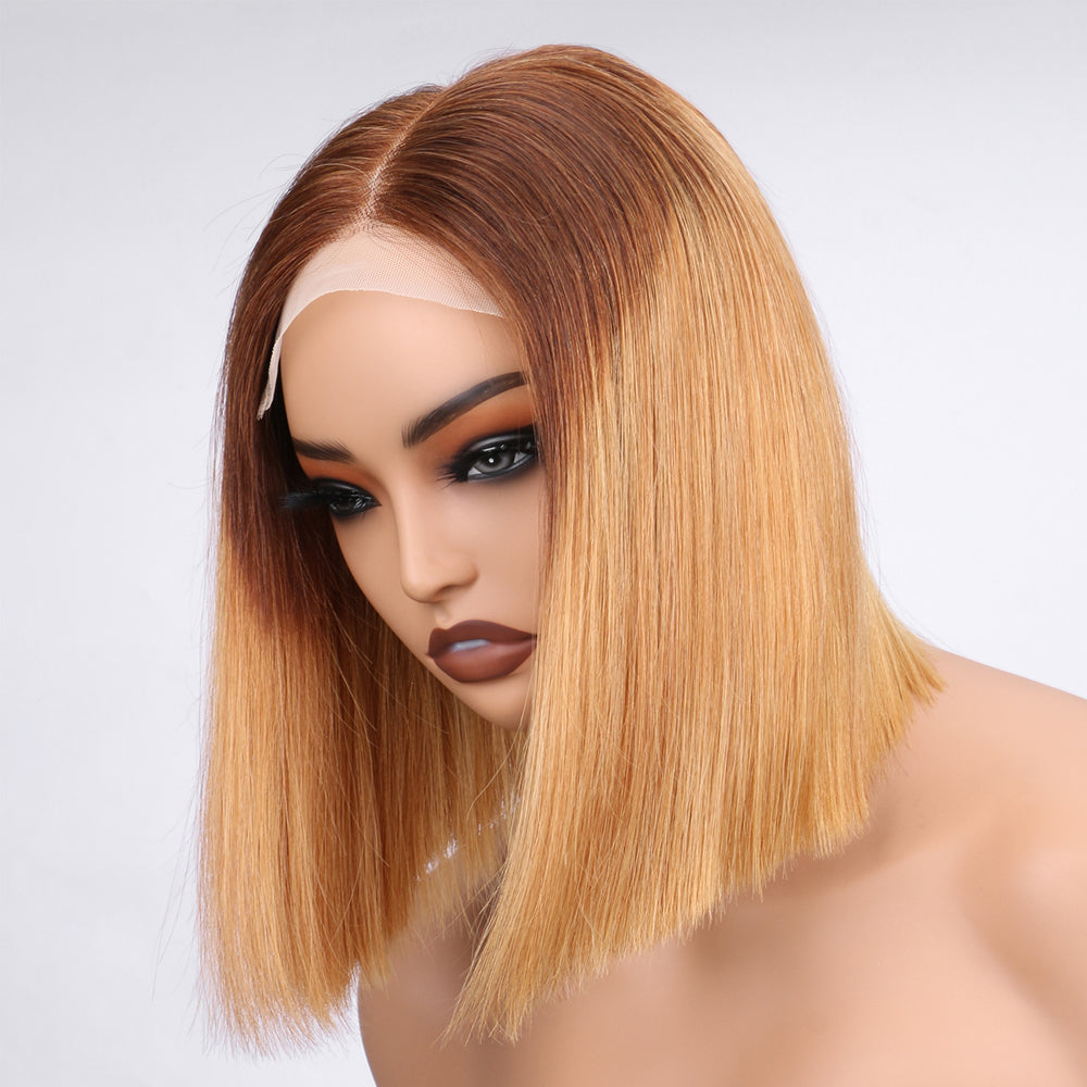 IDHERE 12A Bone Hair Series Highlight Ombre Bob Wig Human Hair 5x5 Closure Wigs T4/27 Colored Honey Blonde Lace Front Human Hair Wig
