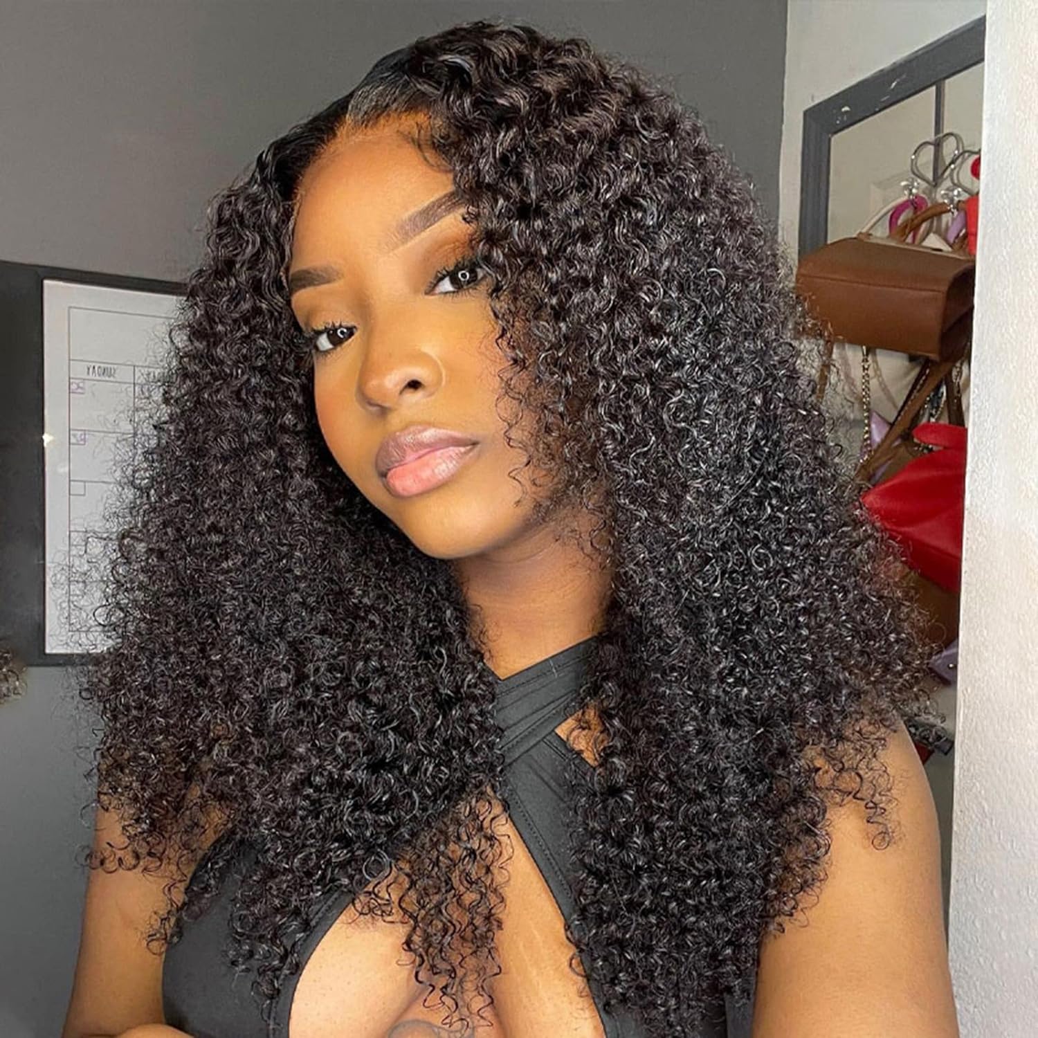 IDHERE Kinky Curly Lace Front Wigs Human Hair 4X4 HD Lace Closure Human hair Curly Wigs