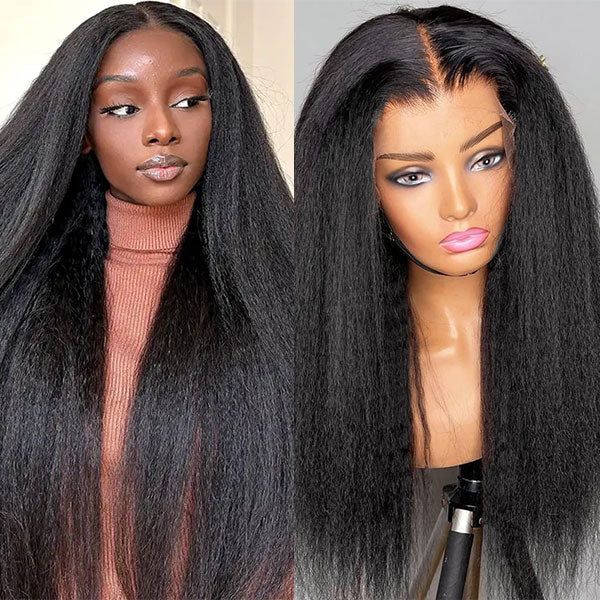 IDHERE Kinky Straight Lace Front Wig 13x6 Hd Lace Frontal Yaki Human Hair Wigs