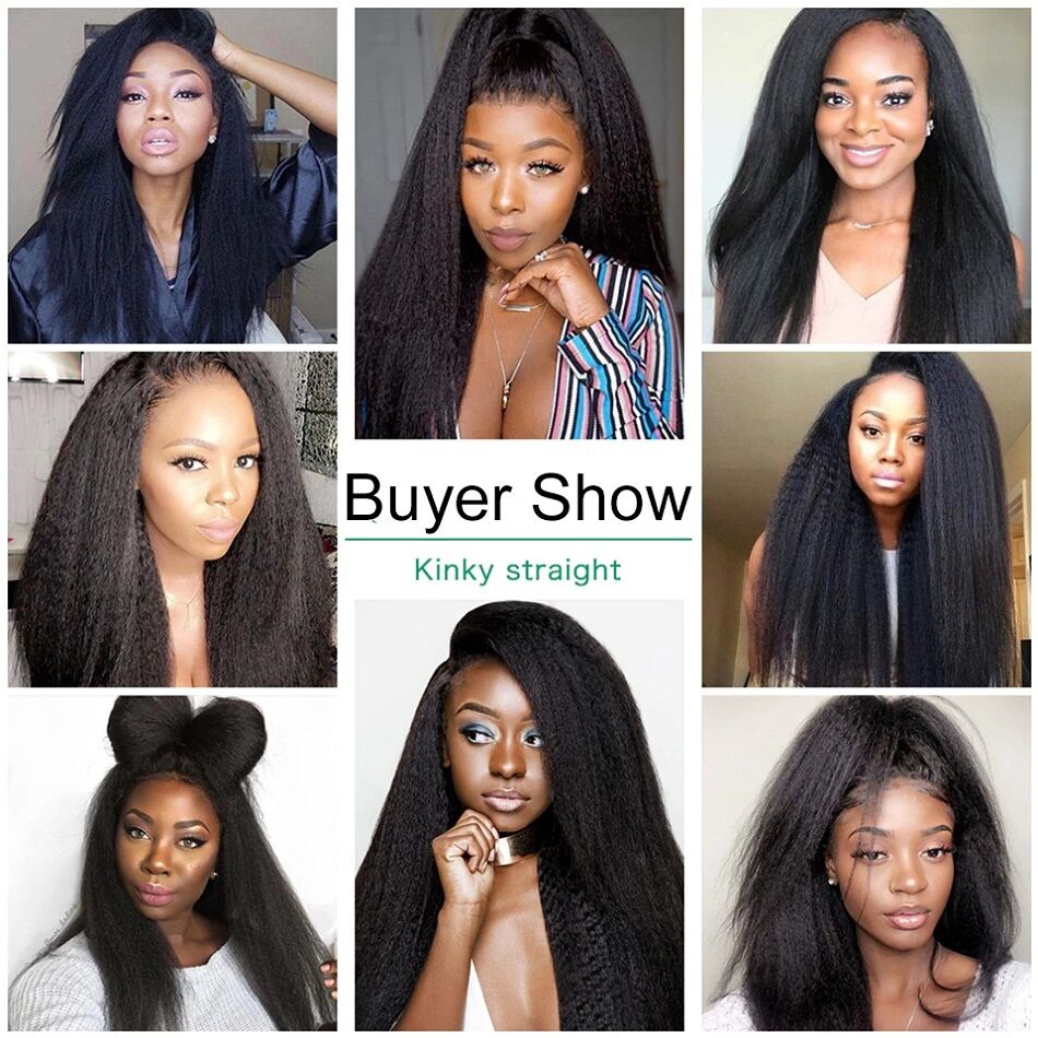 IDHERE Kinky Straight Lace Front Wigs Human Hair No Glue 4X4 HD Lace Closure Yaki Straight Human hair Wigs